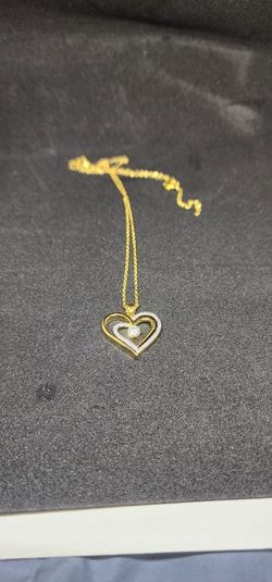Gold Heart Necklace Diamond Center