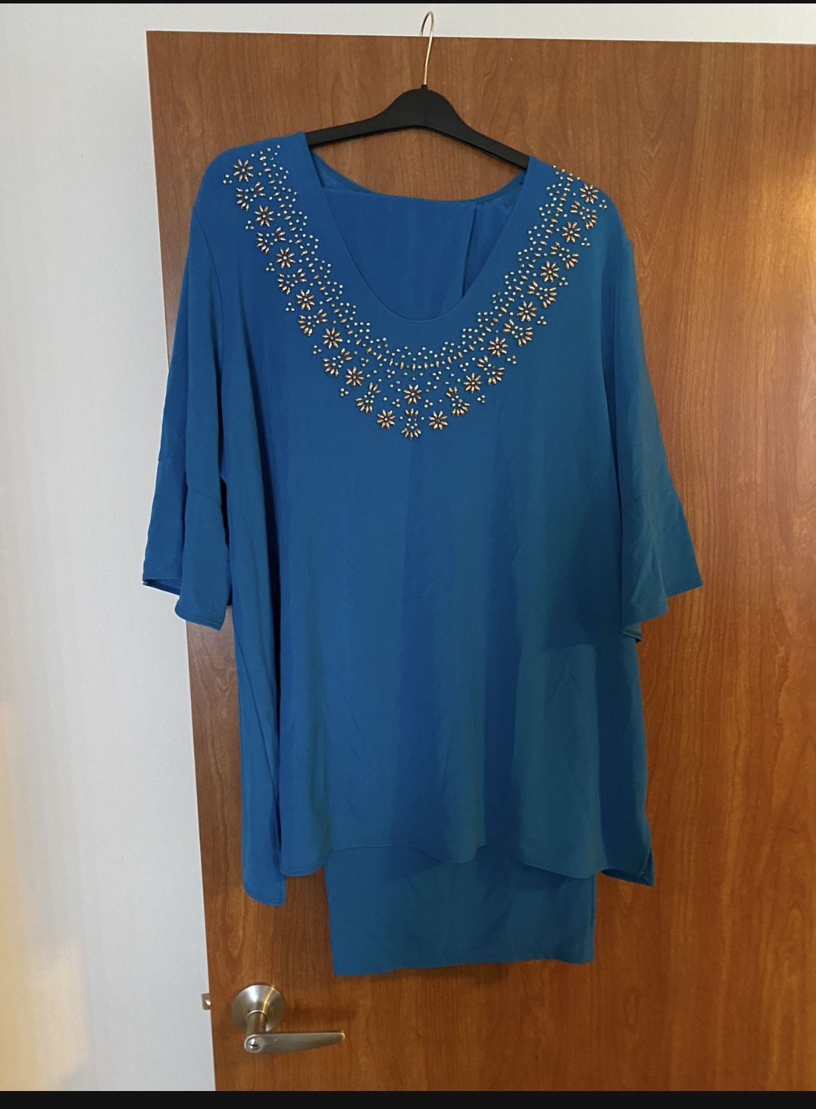 Susan Graver Style Short Sleeve Tunic Blouse & Wide Leg Pant Set 3XL