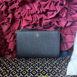 New Tory Burch Emerson Wristlet Pouch Wallet Saffiano Leather