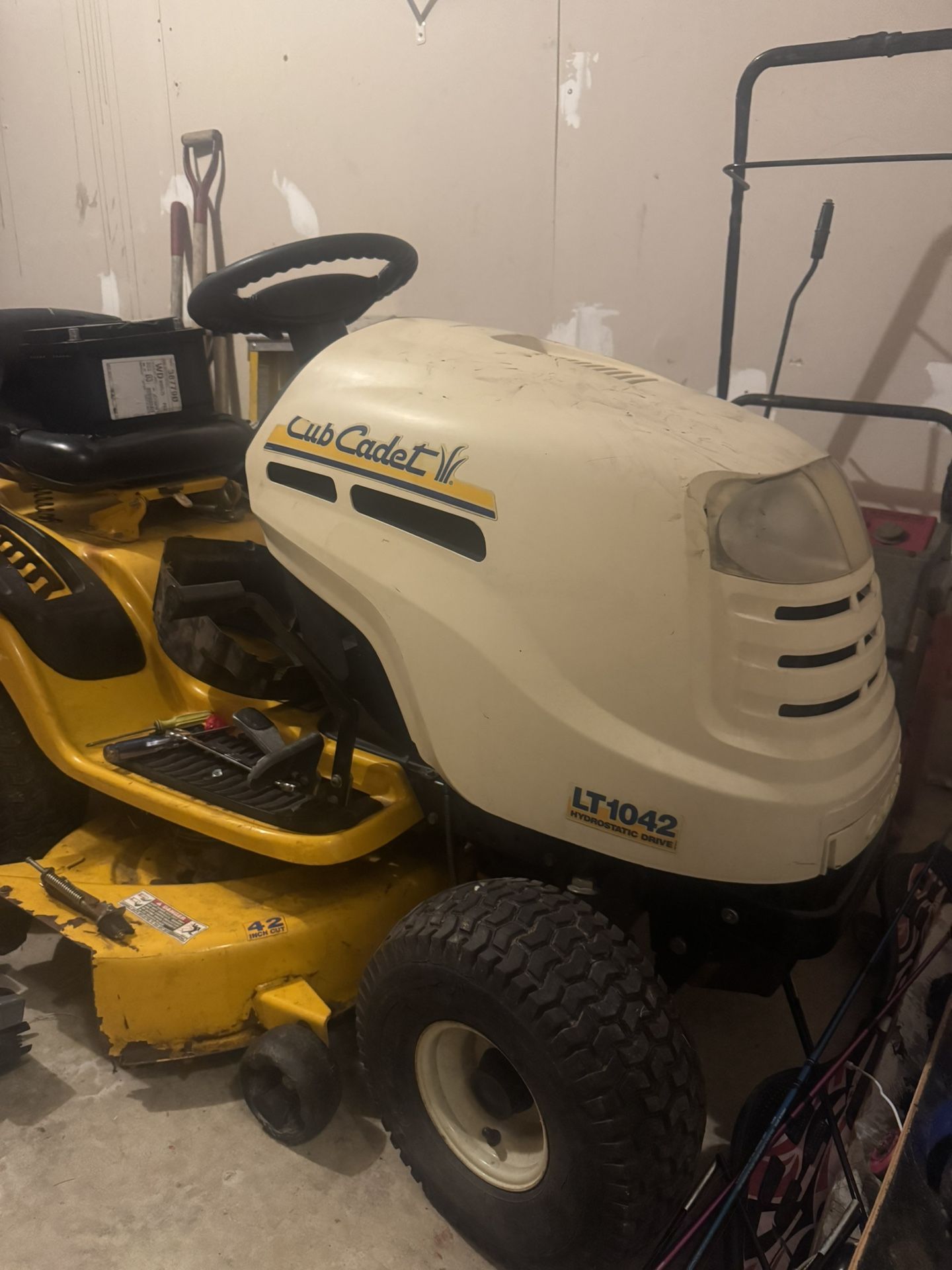 Cub cadet. IDK what it is. Doesn’t run but cranks when jump started.