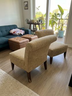 Pair of Gold Geometric Armless Slipper / Accent Chairs
