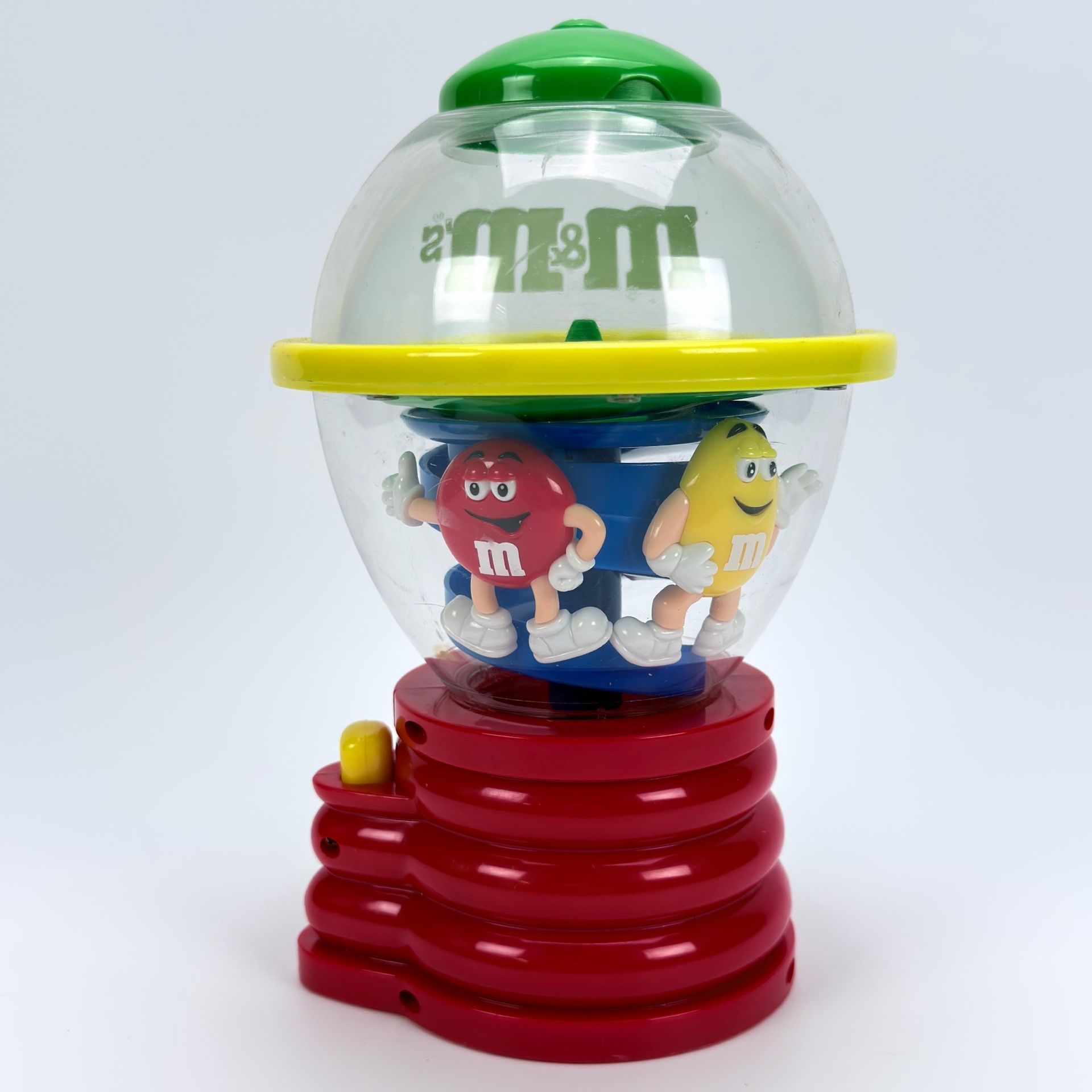 M&M's Spiral Candy Dispenser Red & Yellow Characters Vintage Working 8.5" Tall