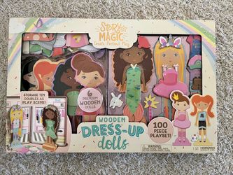 Story Magic Wooden Dress-Up Dolls 100-Piece Playset