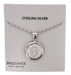 Brilliance Fine Jewelry Sterling Silver Crystal Guadalupe 2-Way-Wear Disc Pendant Necklace, 16"+2"