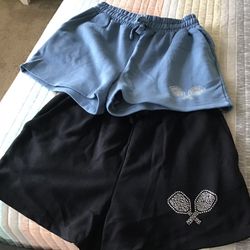 Pickleball Sweat Shorts~Size Medium~rhinestone paddle designs~Colors:: Blue & Black~good condition