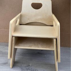 Two (2) ECR Kids 8" seat height stacking Montessori toddler wooden chairs