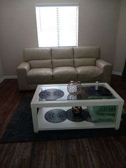 Leather italian couch with table