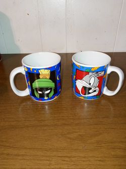 Vintage Bugs Bunny and Marvin the Martain Coffee Mugs