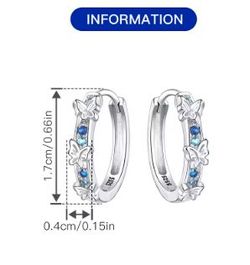 Silver Butterfly Hoop Earrings with Blue Stones