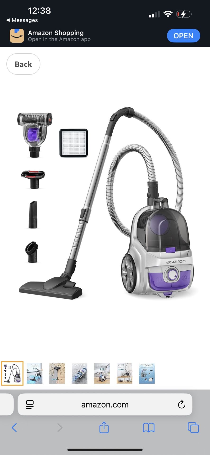 Aspiron Canister Vacuum, Upgraded 1200W Bagless Canister Vacuum Cleaner, Auto Cord Rewind, H13 HEPA Filter, 3.7Qt Large Capacity, 5 Tools for Hard Flo