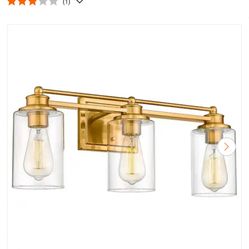 Farmhouse 22.5 in. 3-Light Brushed Gold Bathroom Vanity Light with Clear Glass Shades