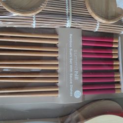 Bamboo Sushi Set With Sauce Dishes