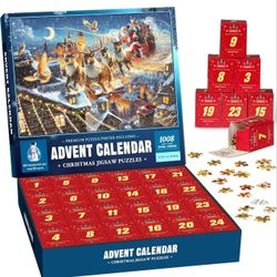Puzzle Advent Calendar Christmas Countdown Calendar, Santa Ride Sleigh Advent Jigsaw Puzzle 1008 Pieces, 24 Part Christmas Puzzle for Kids and Ad