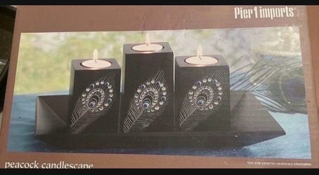 Peacock Tea Light candles and tray-BRAND NEW