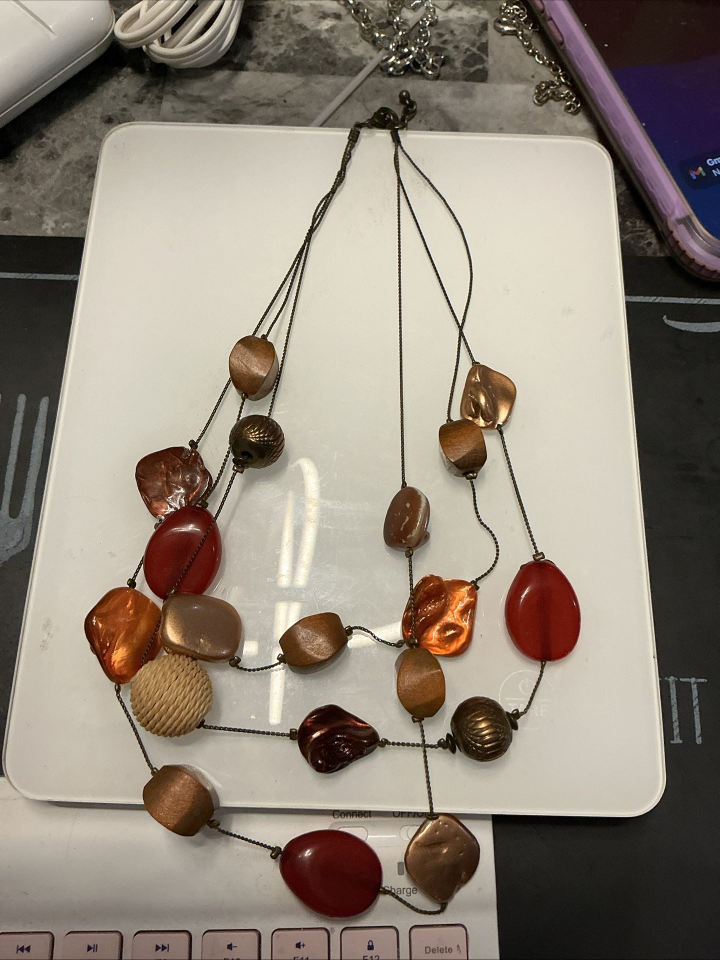 Vintage Beads And Wood Beads Necklace 10 Ins   Add 2 Inches If Put In Last Clip