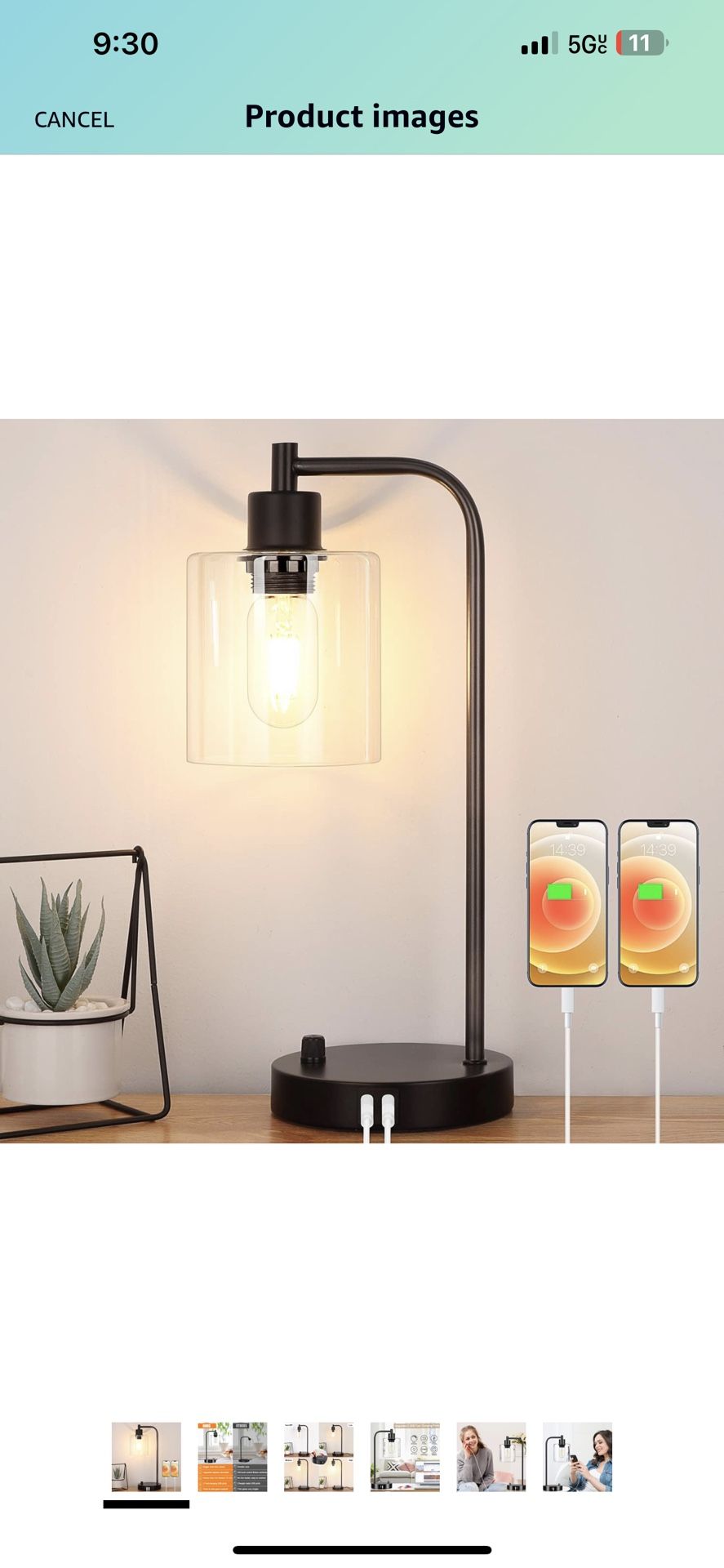 Table Lamp with 2 USB Charging Ports