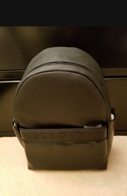 Men's Calvin Klein Black Leather Back Pack NWT MSRP$149.50. Condition is "New with tags". 