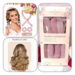 NEW YANIBEST Shine On Velvet Soft Overnight Heatless Curling Rods Set - Pink