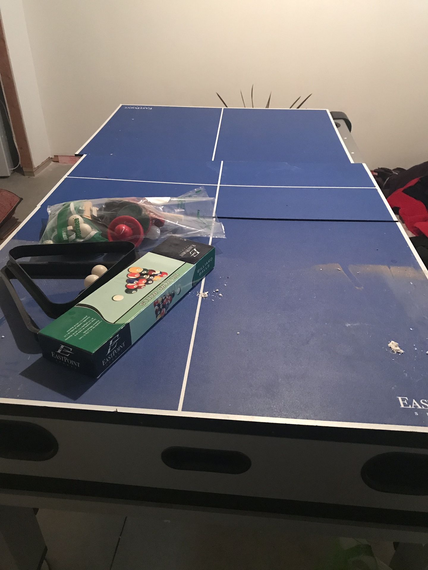 Pool, air hockey and ping pong table all in one