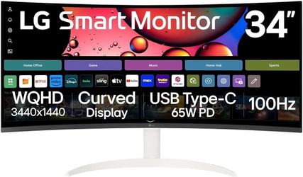 LG 34SR63QA-W 34 inch Smart Curved Monitor with Streaming TV, QHD 1440p#2817 Y3