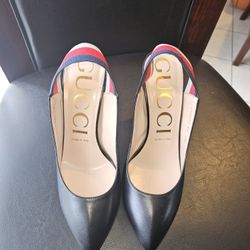 Gucci Shoes | Gucci Stripe and Leather Slingback Pump | Color: Black | Size: 38.5 