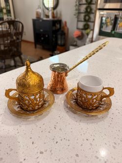 Turkish Coffee Set with Copper Cezve