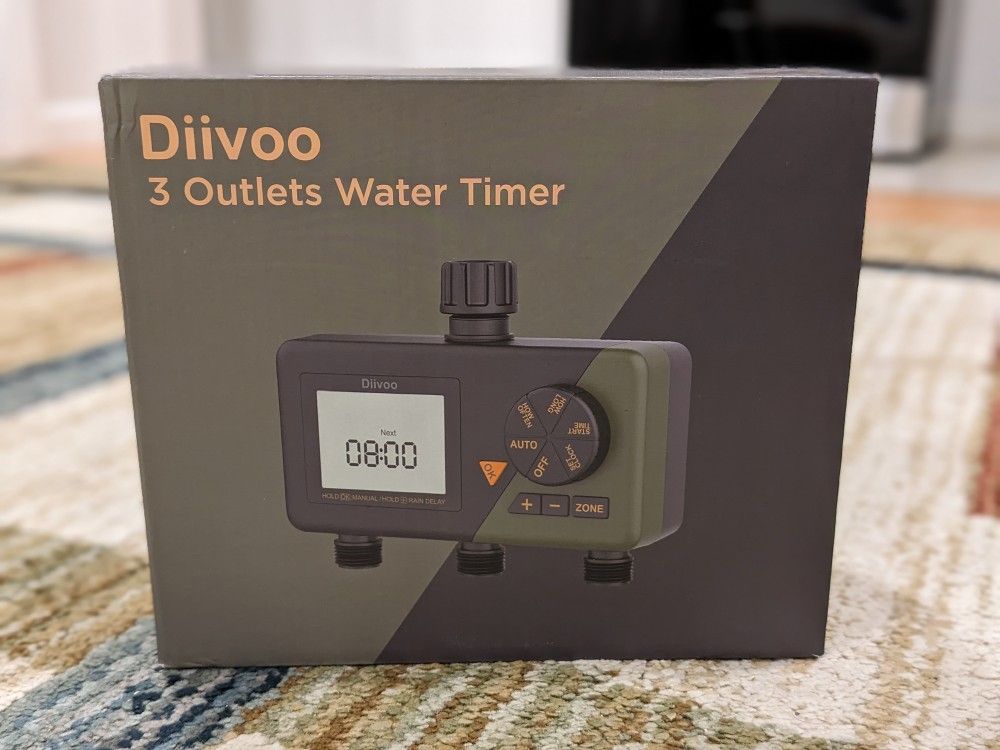 Diivoo Sprinkler Timer 3 Zone, Programmable Water Hose Timer 3 Outlet for Garden