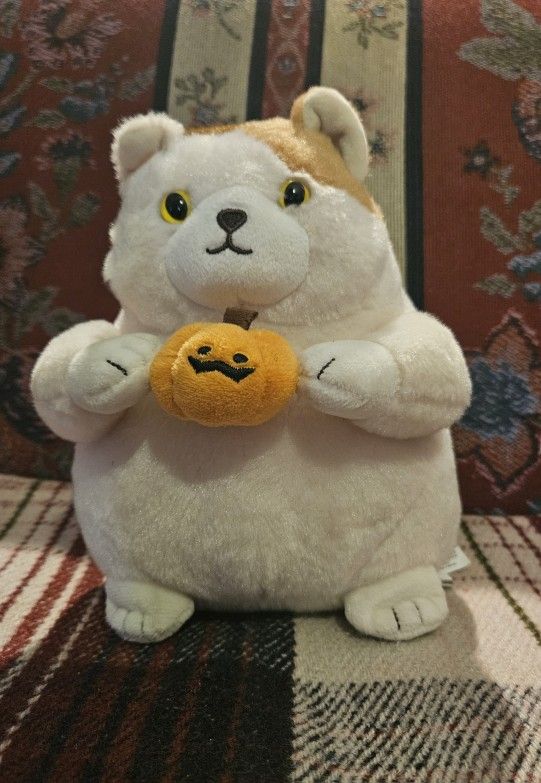 HOLLOWEEN MINISO GAT CAT HOLDING A PUMPKIN HEAD PLUSH ANIMAL TOY