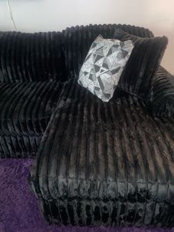 Black Ribbed Velvet Sectional Sofa