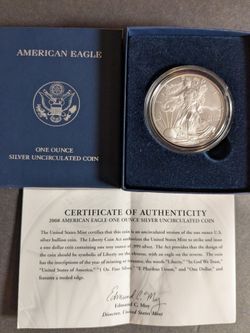 2008-W American Silver Eagle 1 oz Burnished Uncirculated – OGP & COA – Cracked Mint Capsule