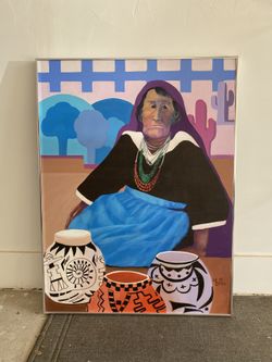 Original Southwest Portrait Painting - Large 30x40 Canvas w/ Frame