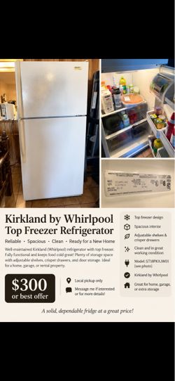 Kirkland by Whirlpool Top Freezer Refrigerator
