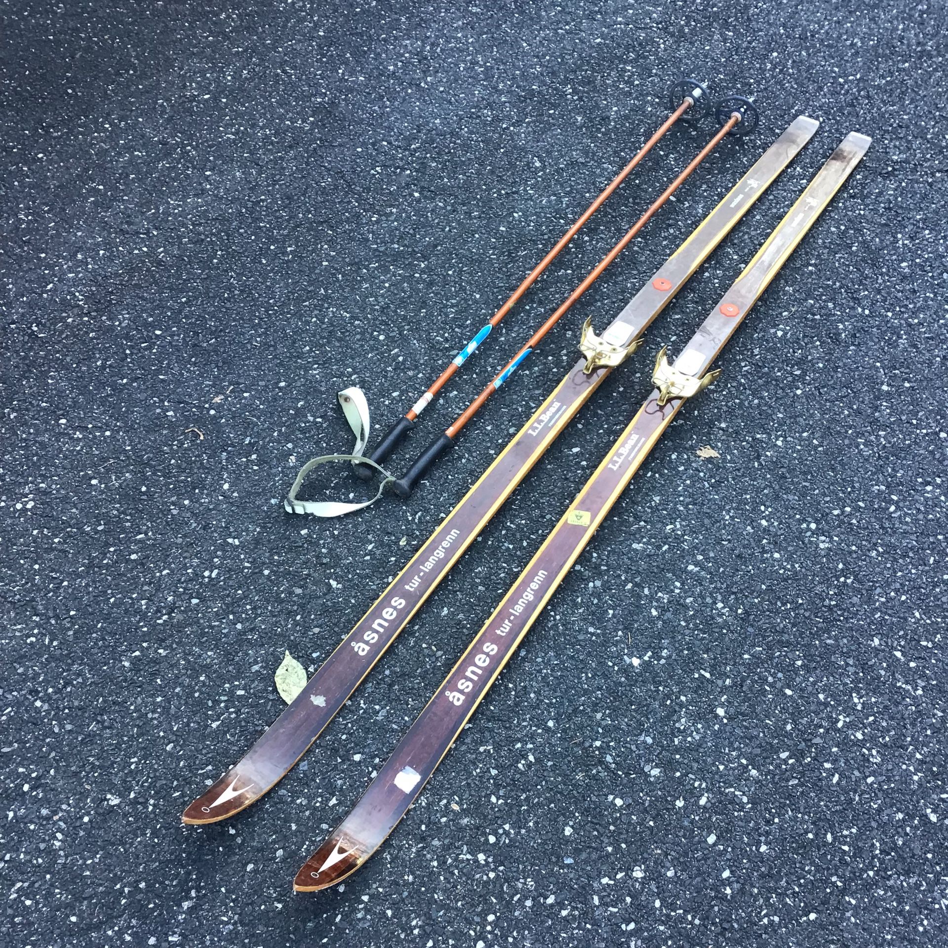 Free LL BEAN Hickory cross-country snow skis Norway Asnes Tur-Langrenn + Poles