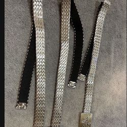 CA. VINTAGE SILVER BELTS. 27” LONG BUT DO STRETCH SOME. $29.00 EACH.