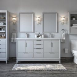 Scott Living Robinson 60” Bath Vanity In Lt. Grey With White Top