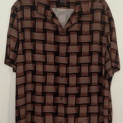 Express Men's Brown Striped Short Sleeve Button-Down Shirt, Size L