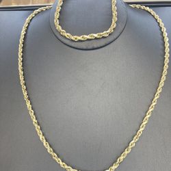 10kt Real Gold Chain 04mm,22inch)10kt Real Gold Bracelette