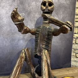Wooden Skeleton Hand-made Day Of The Dead Declaration Art Skull Halloween 