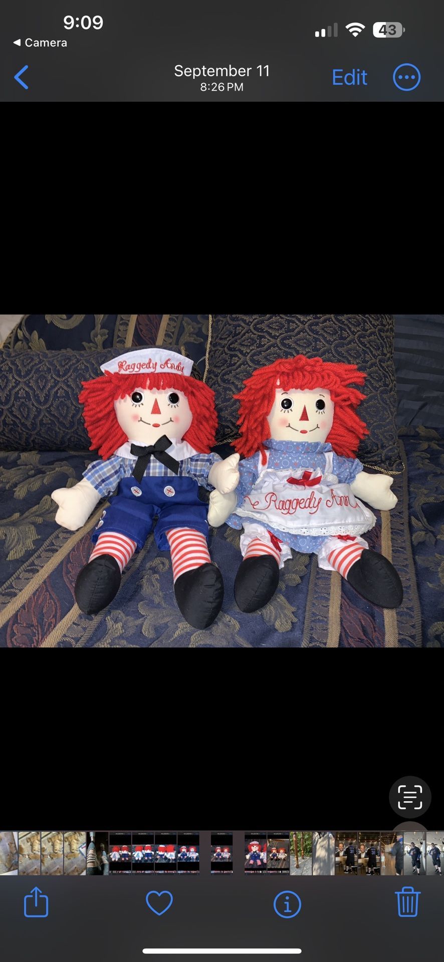 VINTAGE RAGGEDY ANN & ANDY CLOTH DOLLS - Pair Of 2 - Mint Condition! A Great Rare Gift(s)! :)