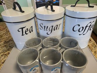 6 tea cups and 3 container