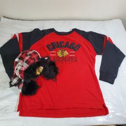 New Chicago Blackhawks Men's Large Long Sleeve Cotton Sweatshirt Trapper Ear Flap Hat