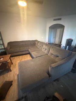 Large Gray Fabric Sectional Sofa