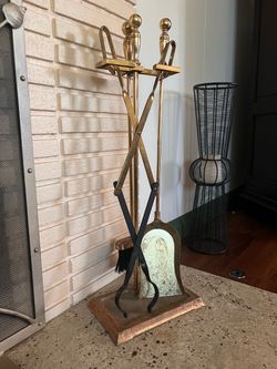 Brass Fireplace Tool Set with Stand