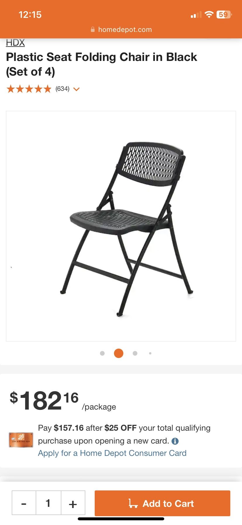 Two HDX Plastic Seat Folding Chair in Black