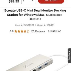 j5create USB-C Mini Dual Monitor Docking Station for Windows/Mac,
