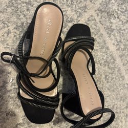 Black And Silver Ankle Strap Heels 