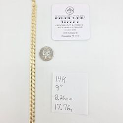 14k gold 9" concave curb link bracelet 