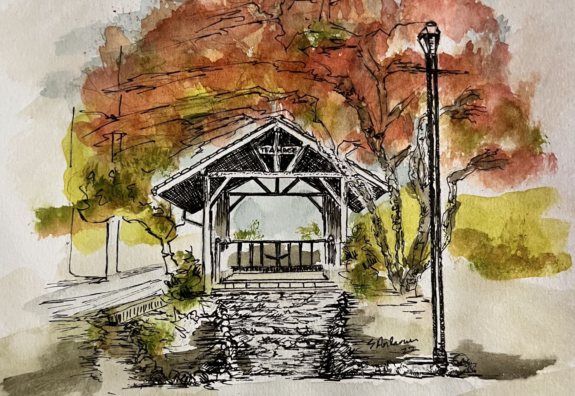 Painting Signed Tea House