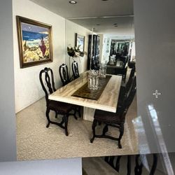 Modern Italian Marble Travertine Peristalus Dining Table