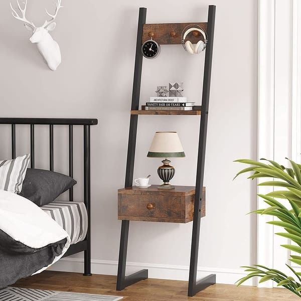 Tribesigns Hoga-W0031 Brown Metal 3-Shelf Ladder Bookcase (16.53-in W x 58.26-in H x 13.33-in D)